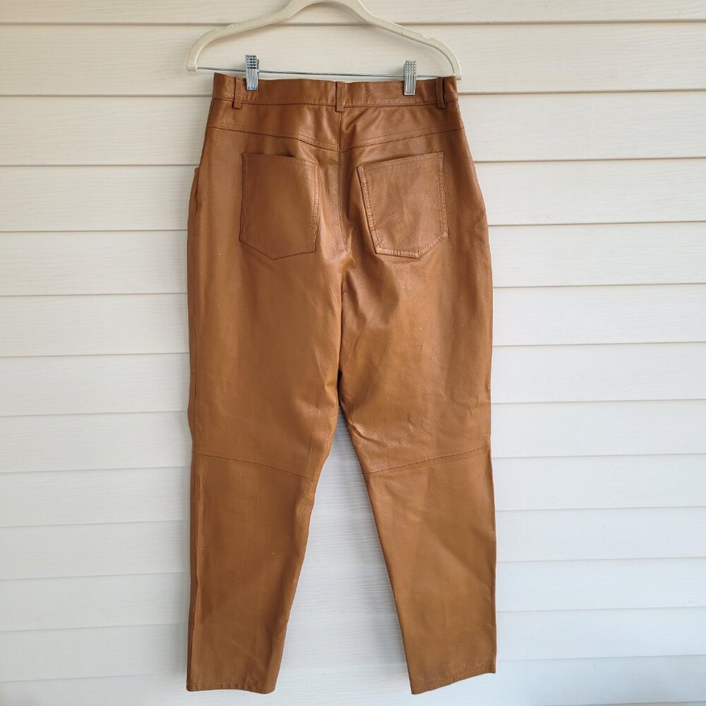 Vintage Forenza 100% brown leather mom style high waisted women's pants - Picture 3 of 15